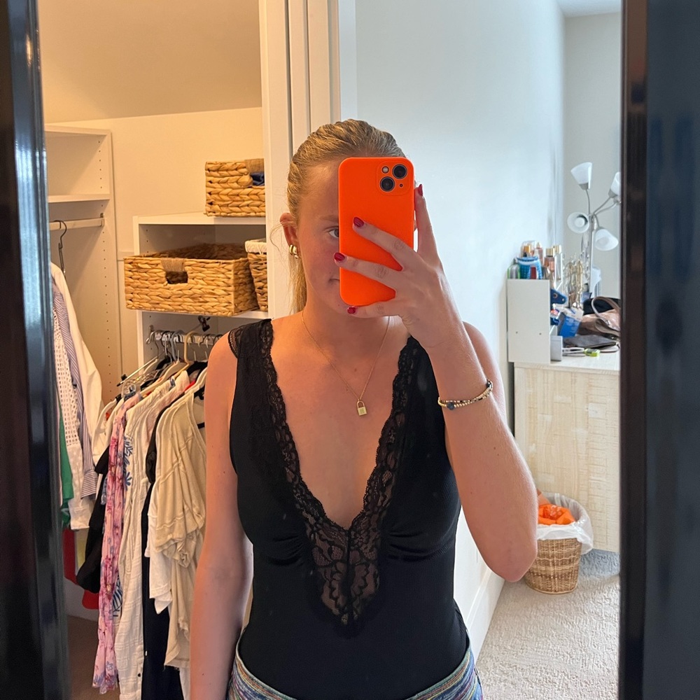 Free People Black Lace Bodysuit